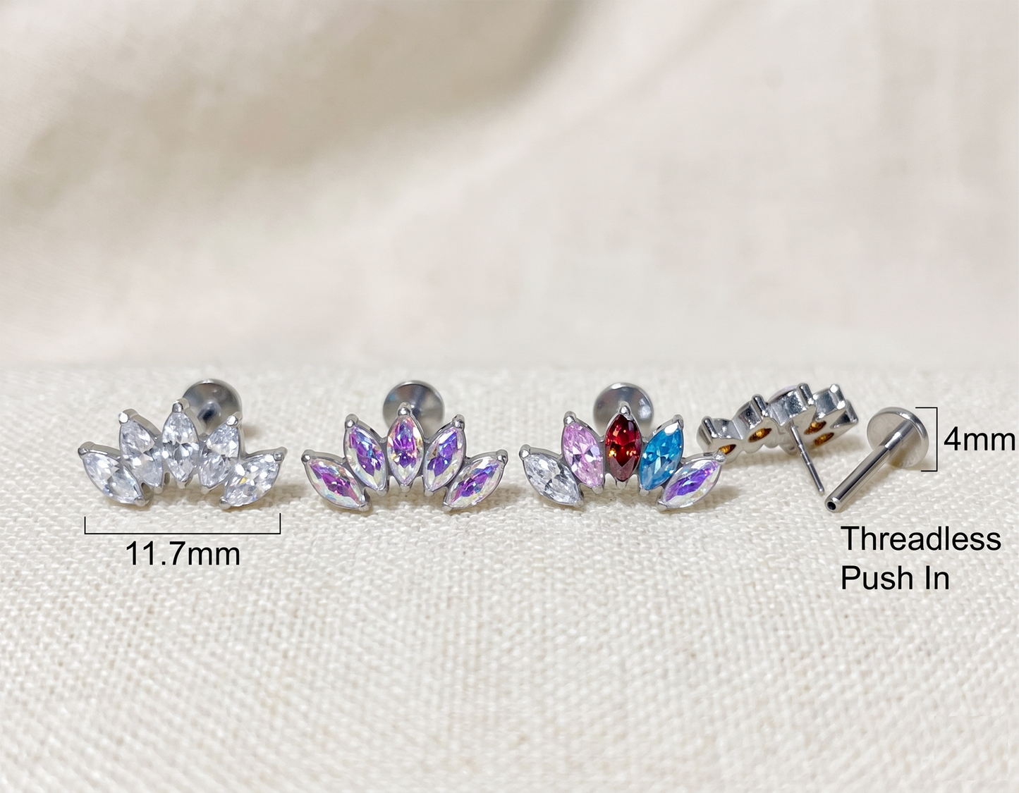 Titanium 5-Marquise CZ Fan Threadless Stud