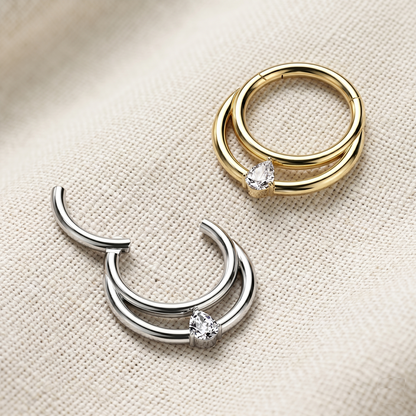 Titanium Double Line CZ Clicker Hoop 16G
