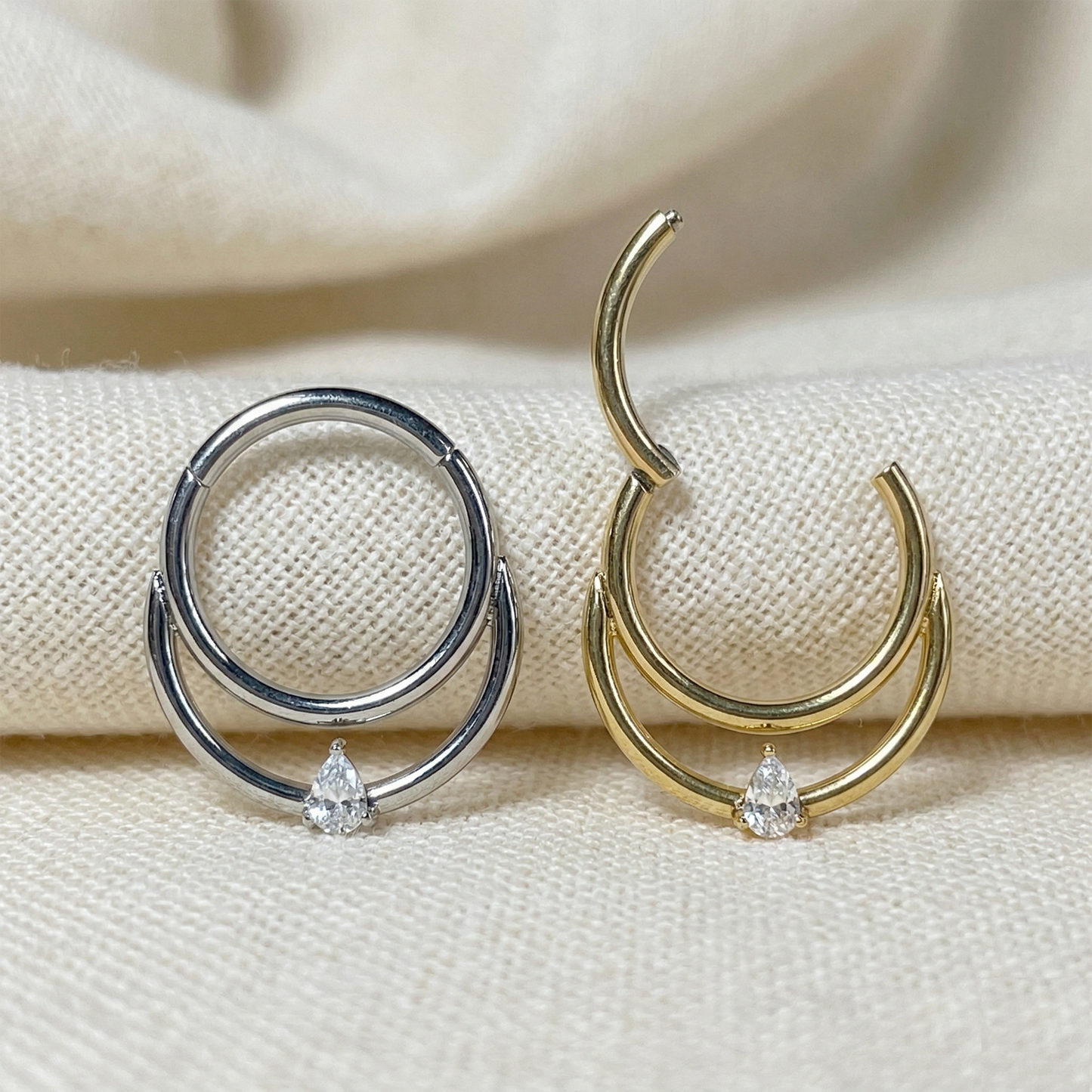 Titanium Double Line CZ Clicker Hoop 16G