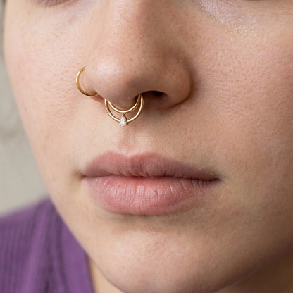 Titanium Double Line CZ Clicker Hoop 16G