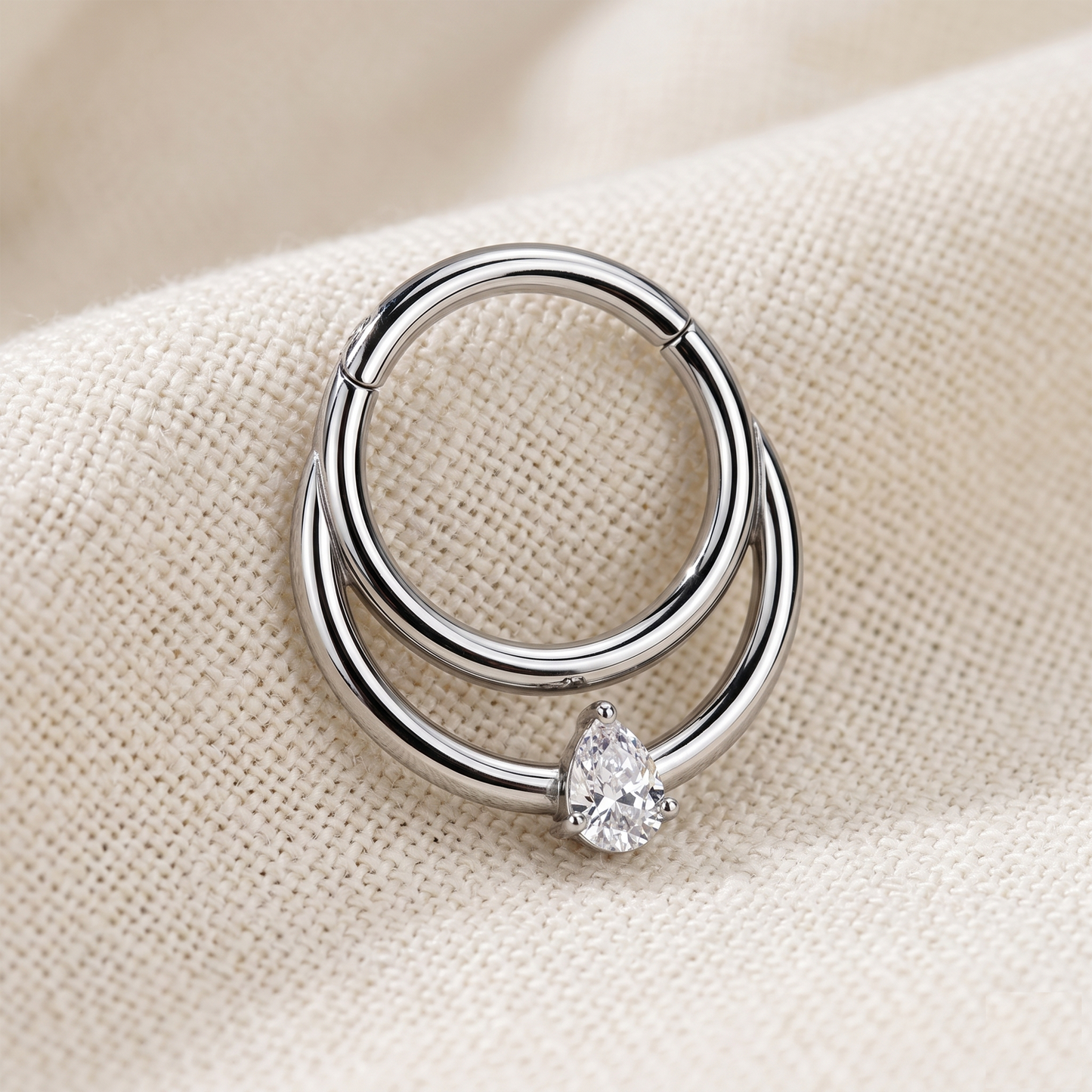 Titanium Double Line CZ Clicker Hoop 16G