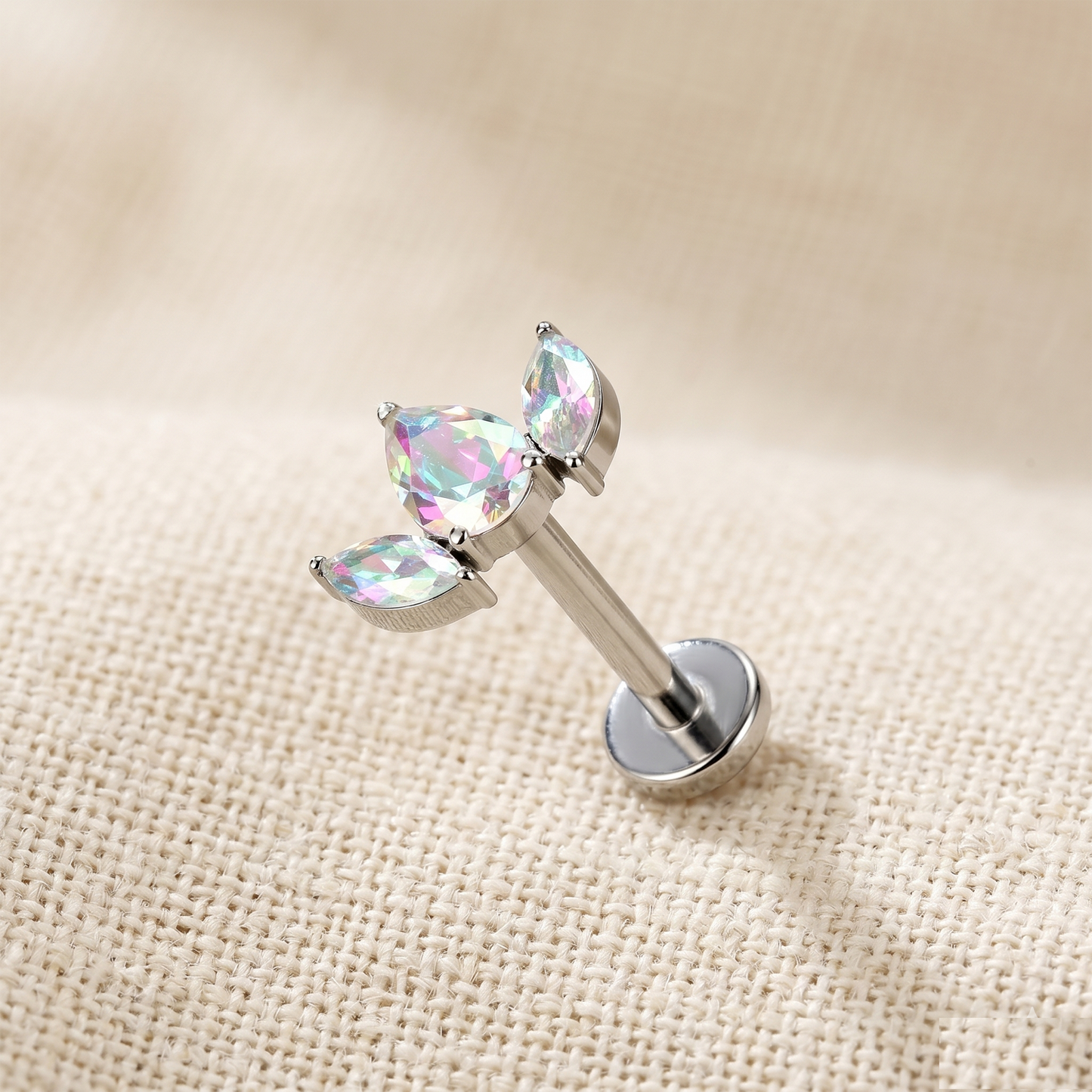 Titanium Triple CZ Threadless Stud