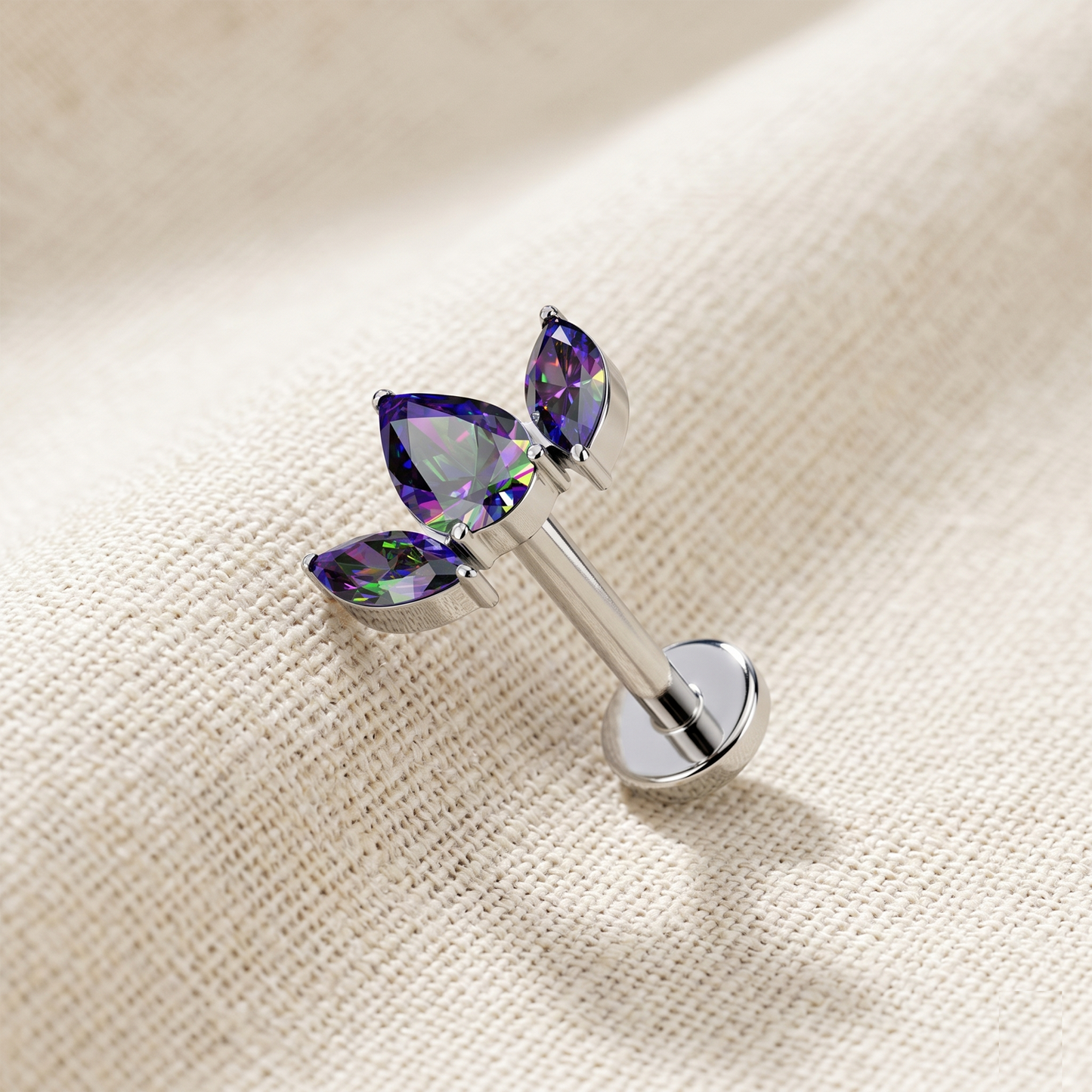 Titanium Triple CZ Threadless Stud