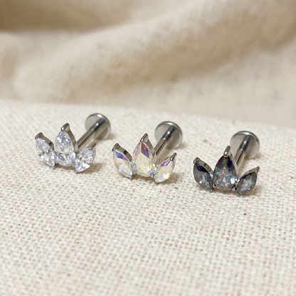 Titanium Triple CZ Threadless Stud