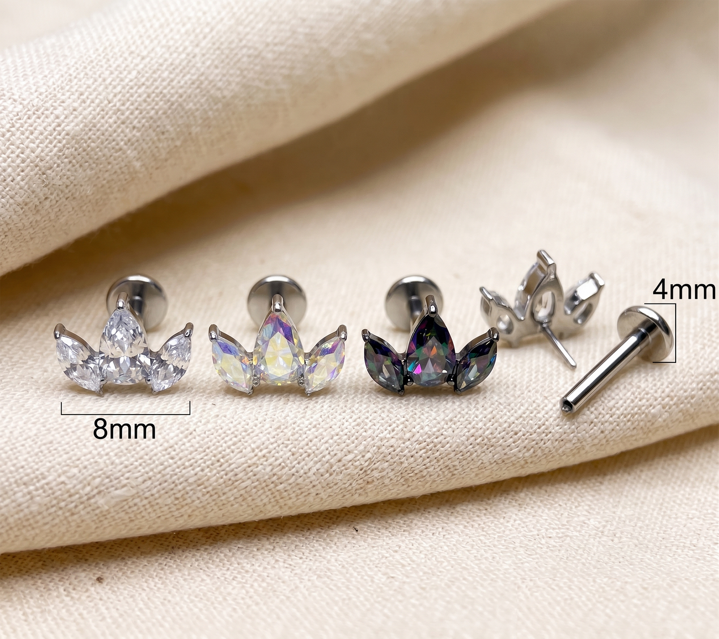 Titanium Triple CZ Threadless Stud