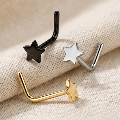 Titanium Star Top L-Bend Nose Ring