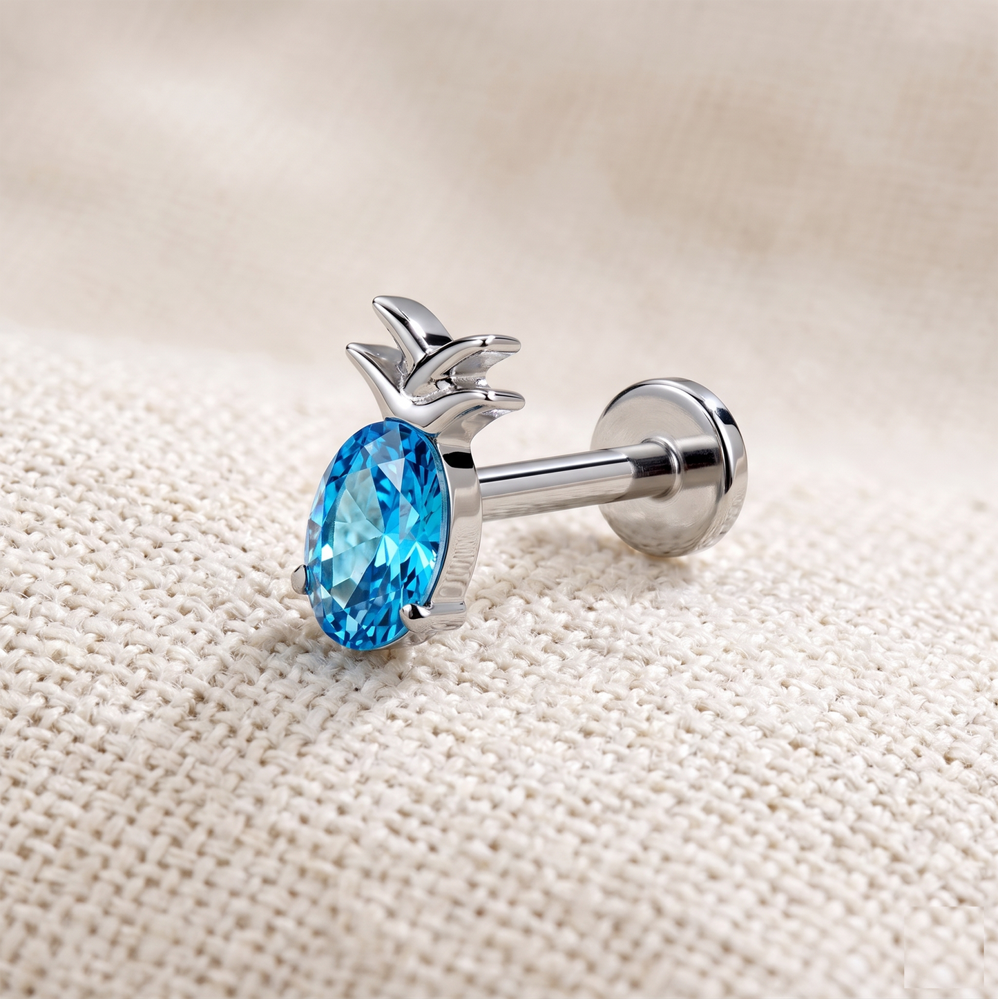 Titanium Pineapple CZ Top Threadless Stud