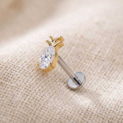 Titanium Pineapple CZ Top Threadless Stud