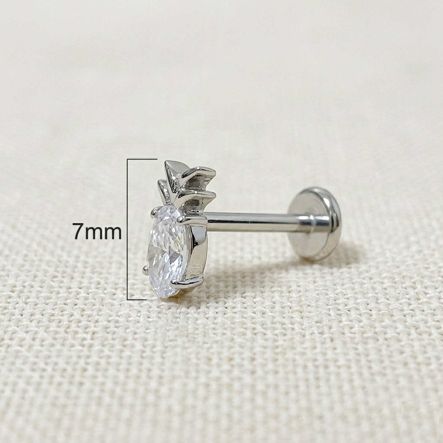 Titanium Pineapple CZ Top Threadless Stud