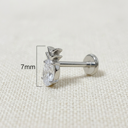 Titanium Pineapple CZ Top Threadless Stud