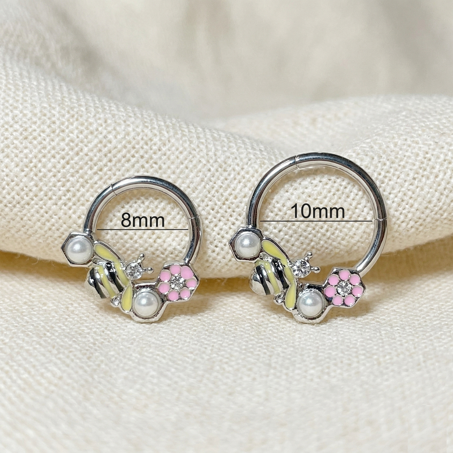 Surgical Steel Bee and Flower Hinged Hoop 16G