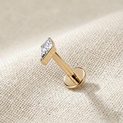 Titanium CZ Spear Threaded Labret Stud 16G