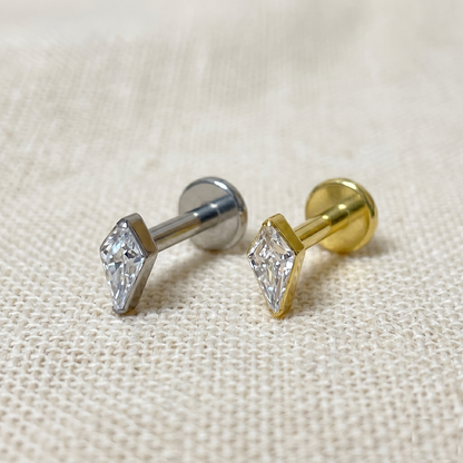 Titanium CZ Spear Threaded Labret Stud 16G