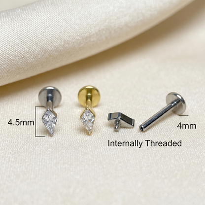 Titanium CZ Spear Threaded Labret Stud 16G