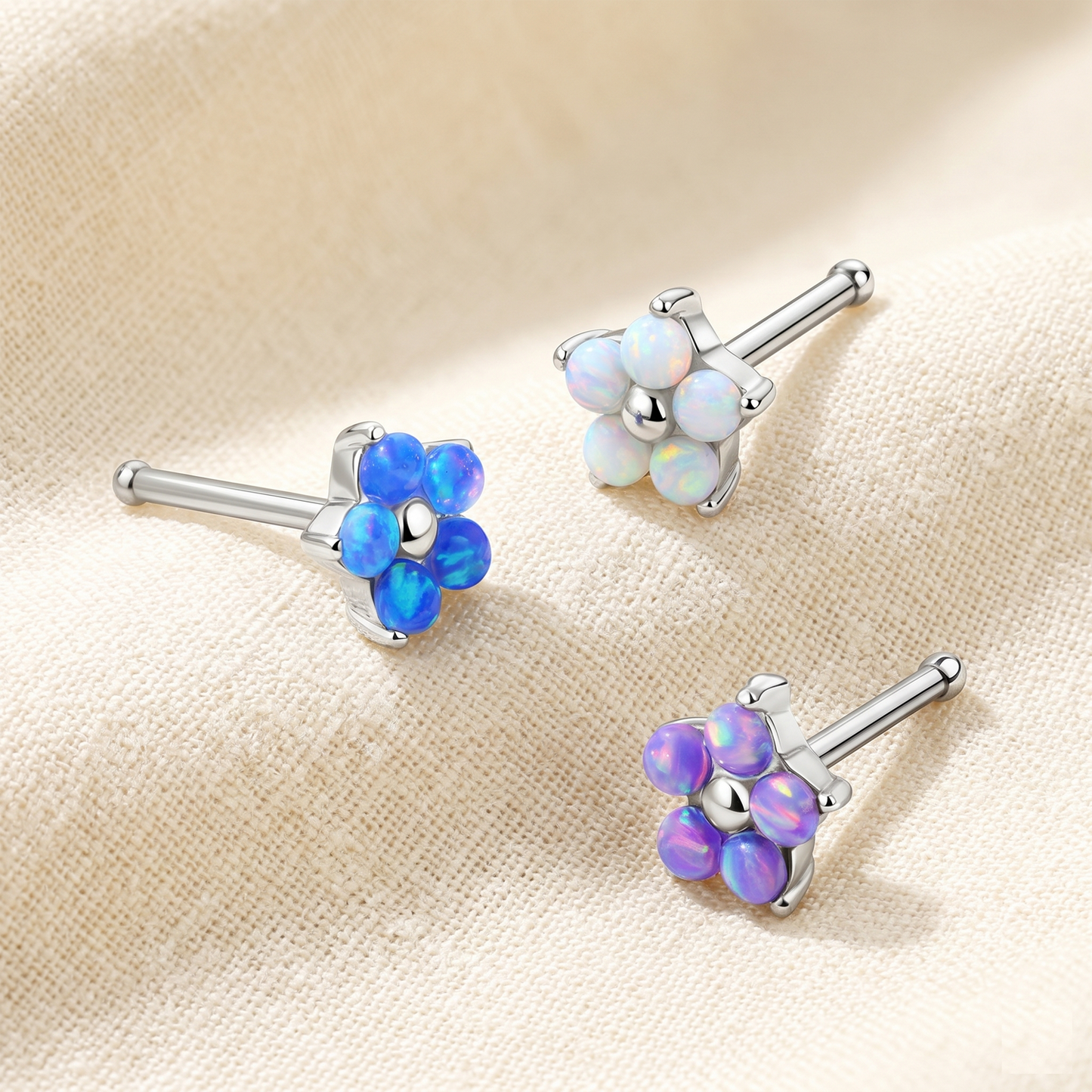 Surgical Steel Opal Flower Nose Bone Stud 20G