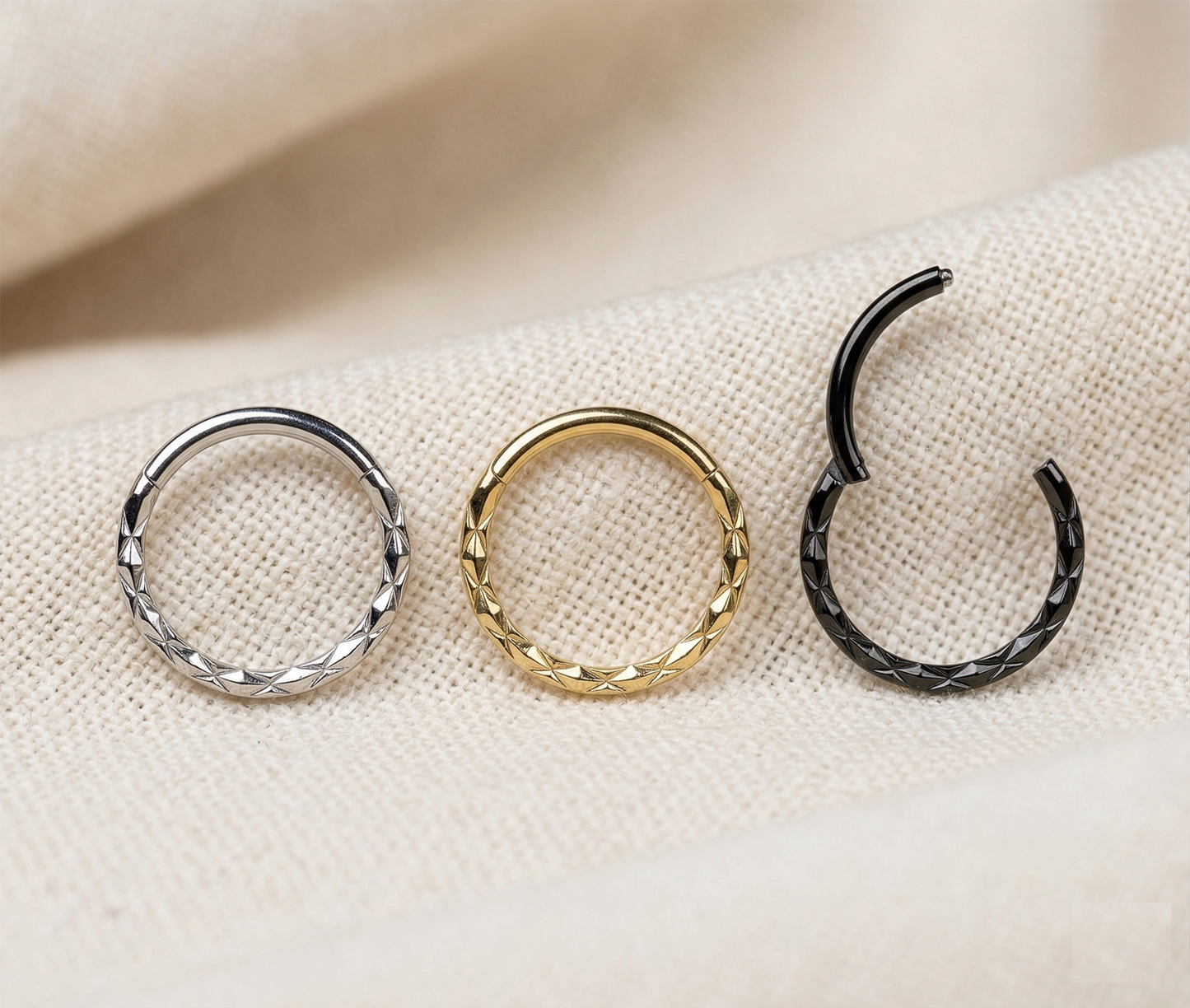 Surgical Steel X-Faceted Front Hinged Segment Hoop 16G