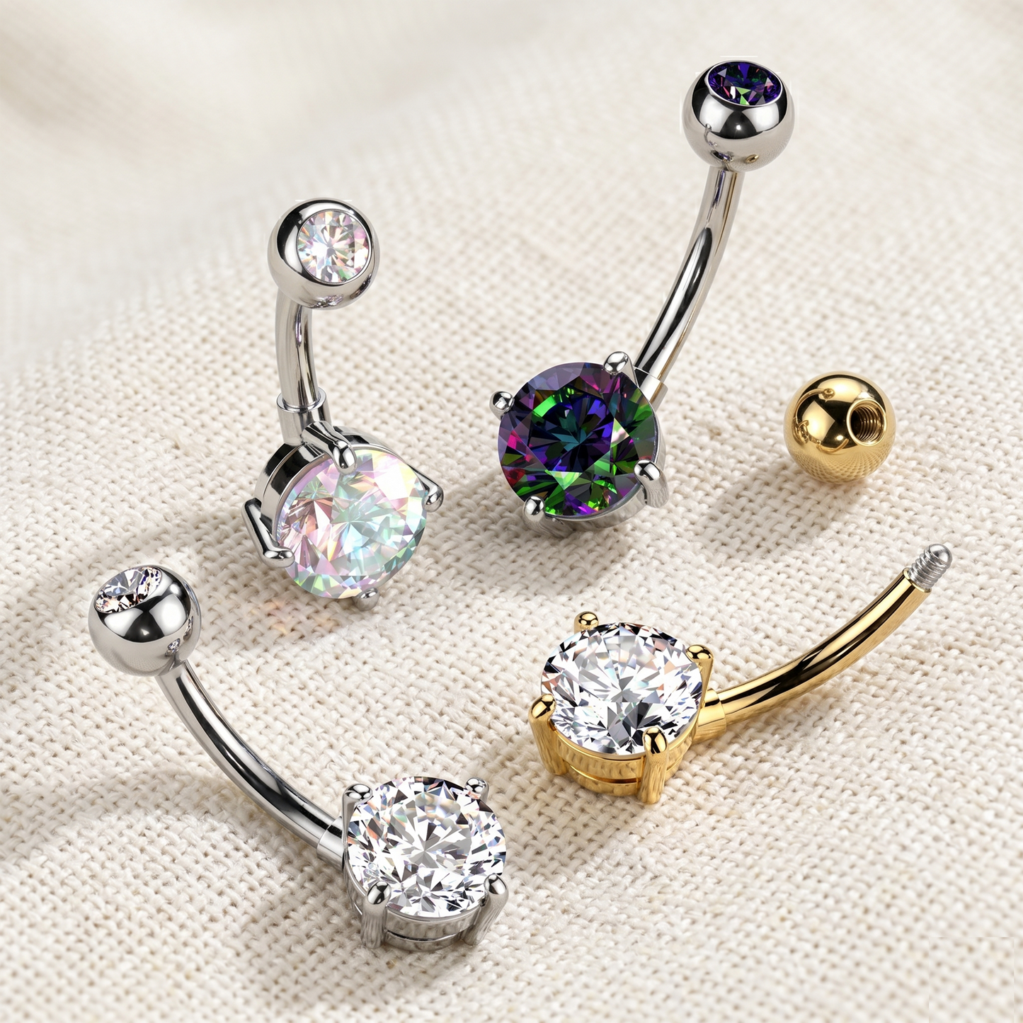 Titanium CZ Prong Set Belly Button Ring 14G
