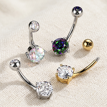 Titanium CZ Prong Set Belly Button Ring 14G