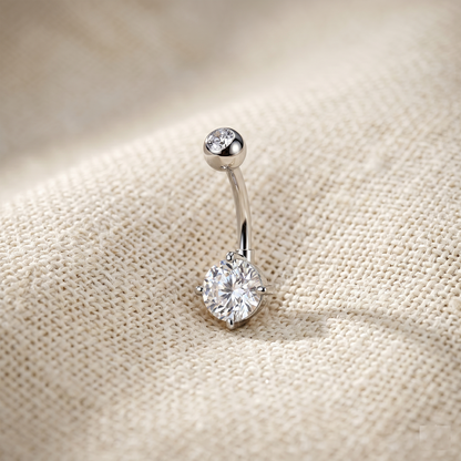 Titanium CZ Prong Set Belly Button Ring 14G