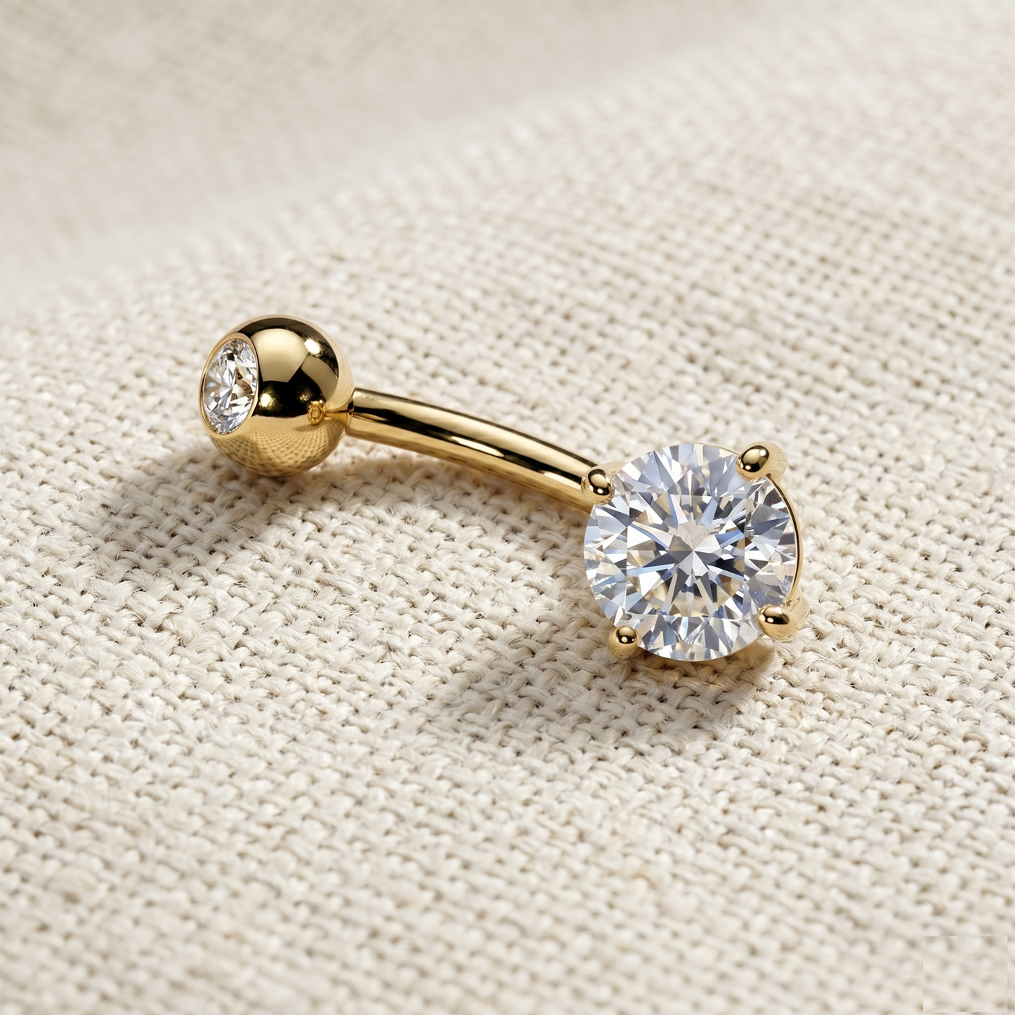 Titanium CZ Prong Set Belly Button Ring 14G