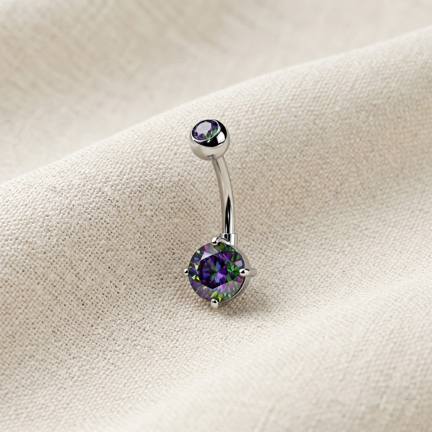 Titanium CZ Prong Set Belly Button Ring 14G