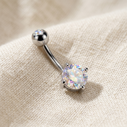 Titanium CZ Prong Set Belly Button Ring 14G