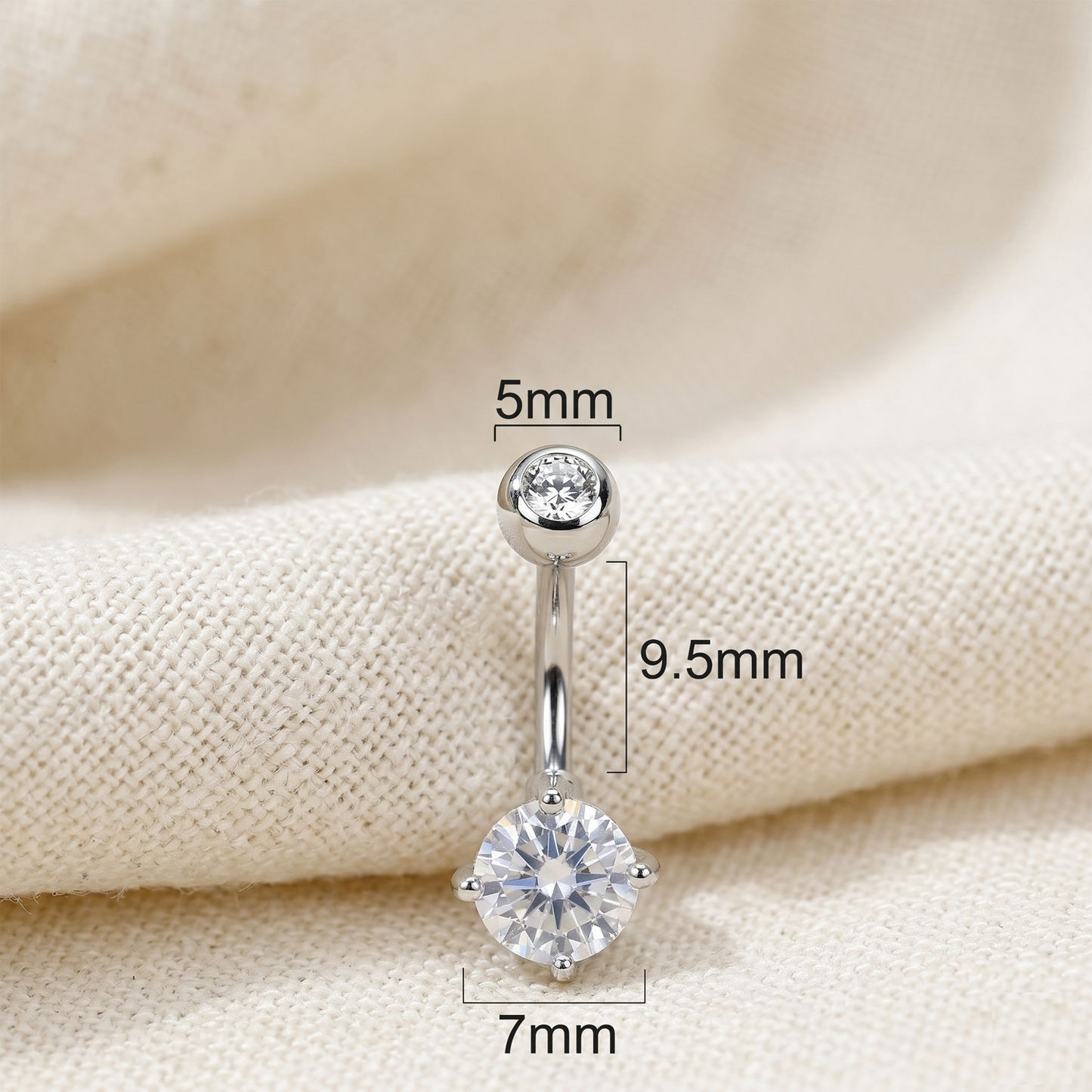 Titanium CZ Prong Set Belly Button Ring 14G
