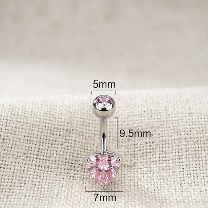 Titanium Heart CZ Prong Set Belly Button Ring 14G
