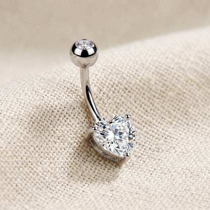 Titanium Heart CZ Prong Set Belly Button Ring 14G
