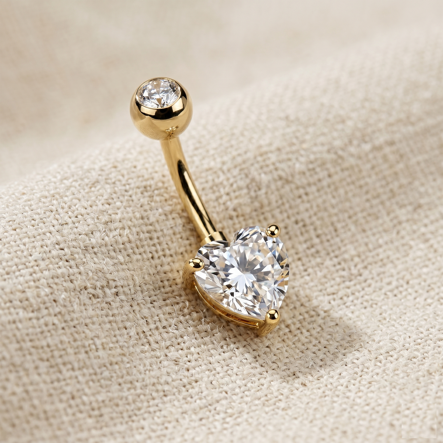 Titanium Heart CZ Prong Set Belly Button Ring 14G