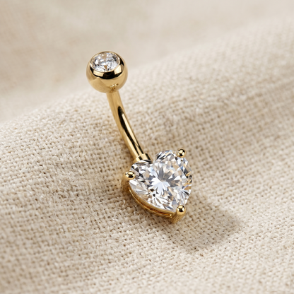 Titanium Heart CZ Prong Set Belly Button Ring 14G