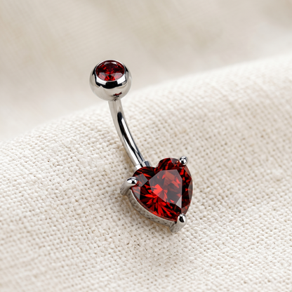 Titanium Heart CZ Prong Set Belly Button Ring 14G