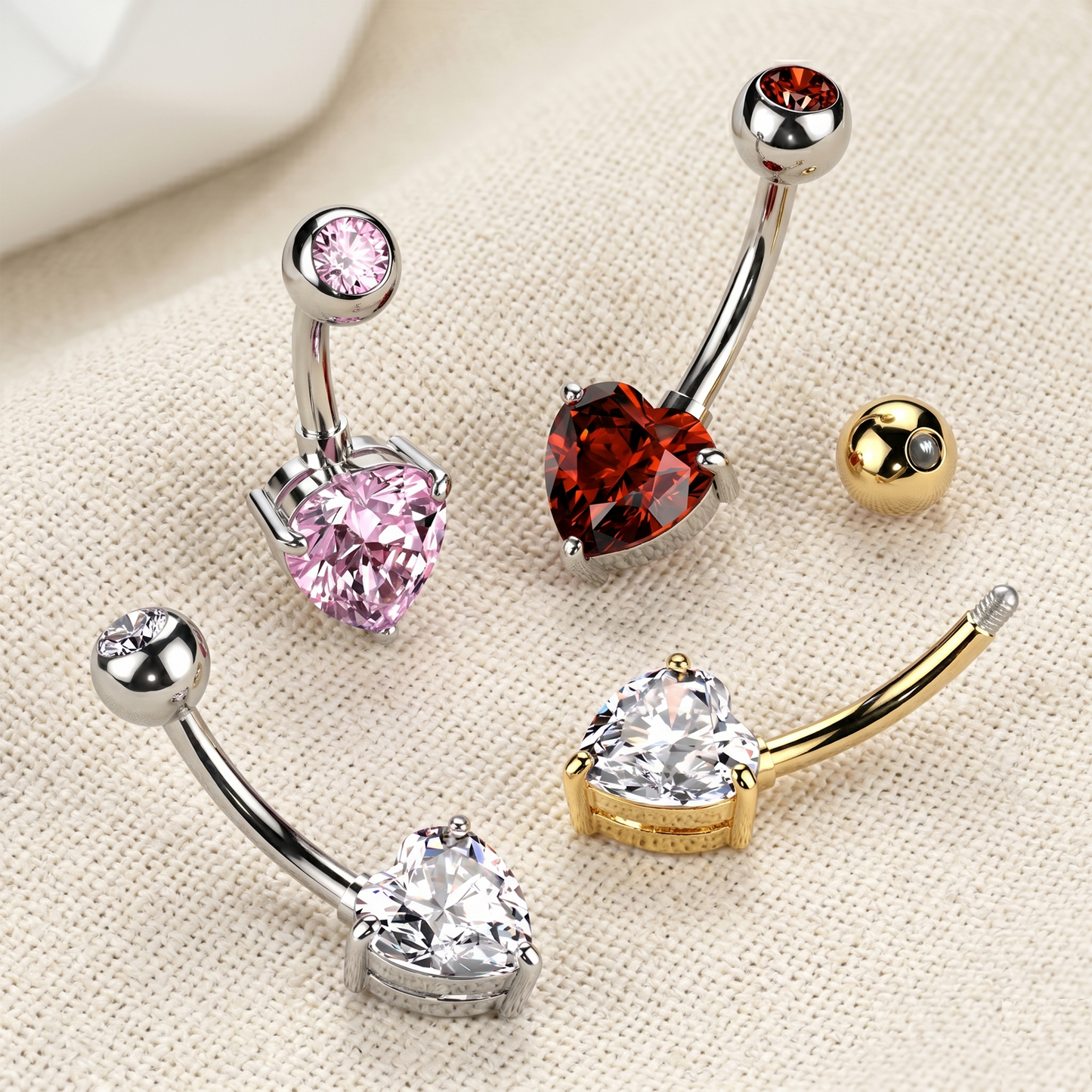 Titanium Heart CZ Prong Set Belly Button Ring 14G