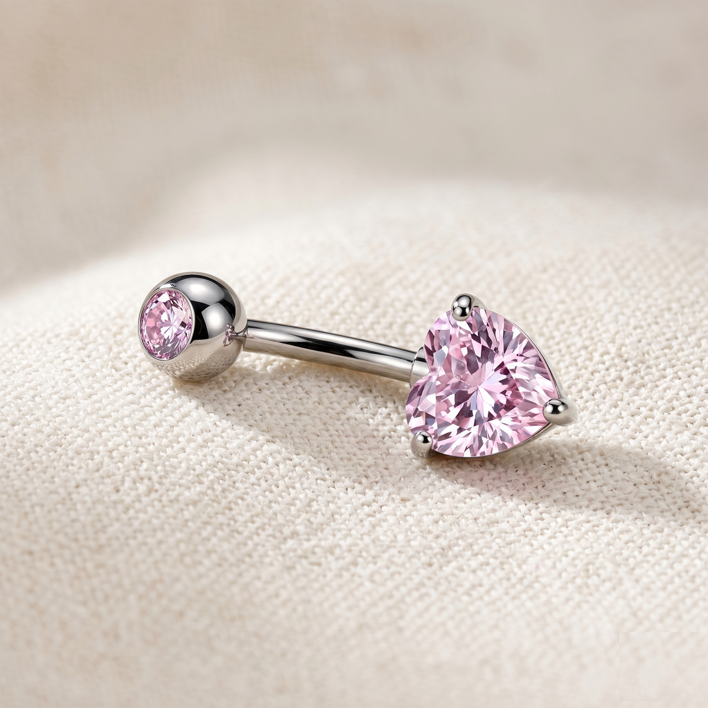 Titanium Heart CZ Prong Set Belly Button Ring 14G