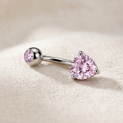 Titanium Heart CZ Prong Set Belly Button Ring 14G