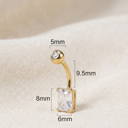Titanium Rectangle CZ Prong Set Belly Button Ring 14G