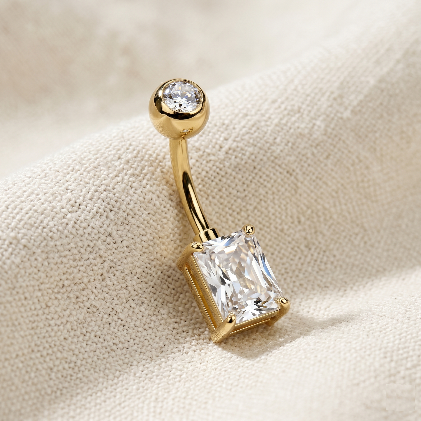 Titanium Rectangle CZ Prong Set Belly Button Ring 14G