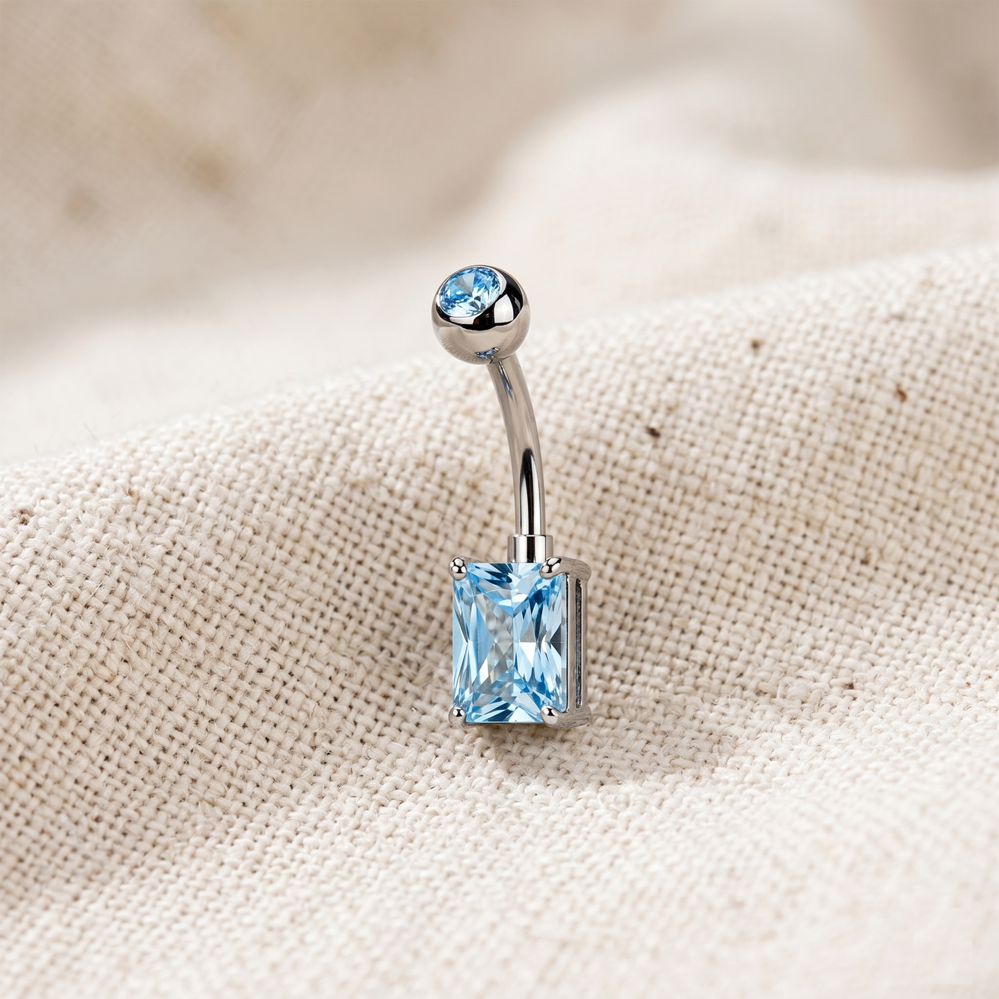Titanium Rectangle CZ Prong Set Belly Button Ring 14G