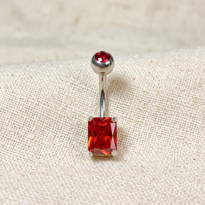 Titanium Rectangle CZ Prong Set Belly Button Ring 14G
