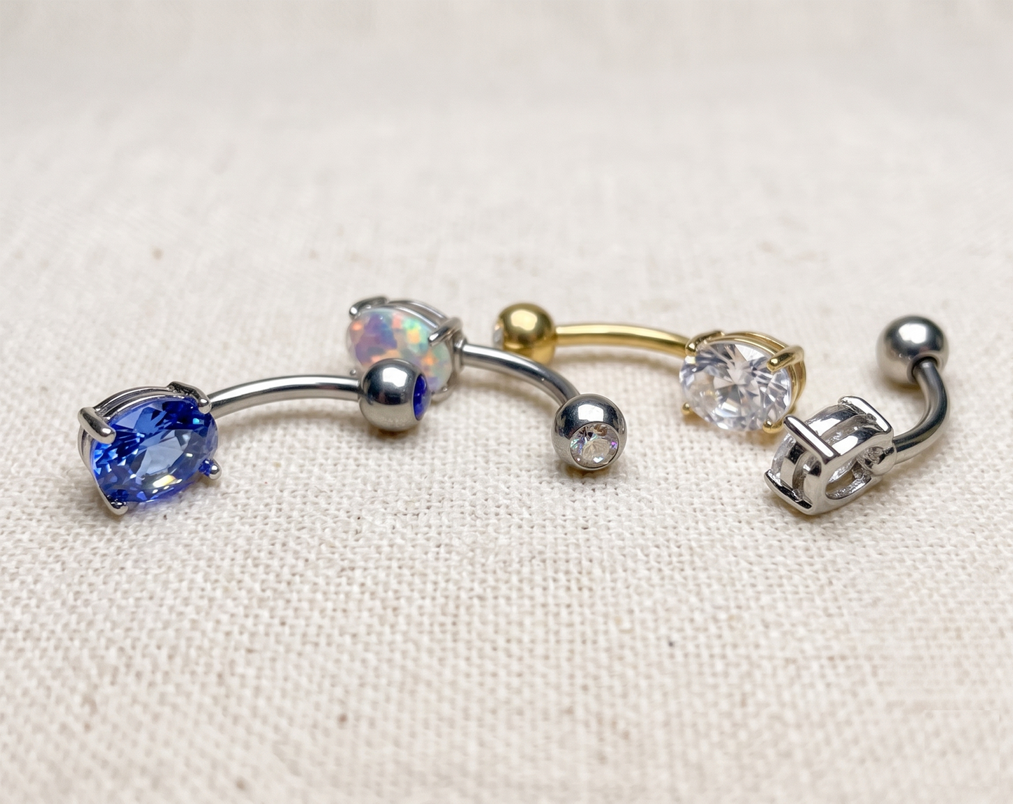 Titanium CZ Top Oval Belly Button Ring 14G