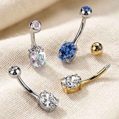 Titanium CZ Top Oval Belly Button Ring 14G