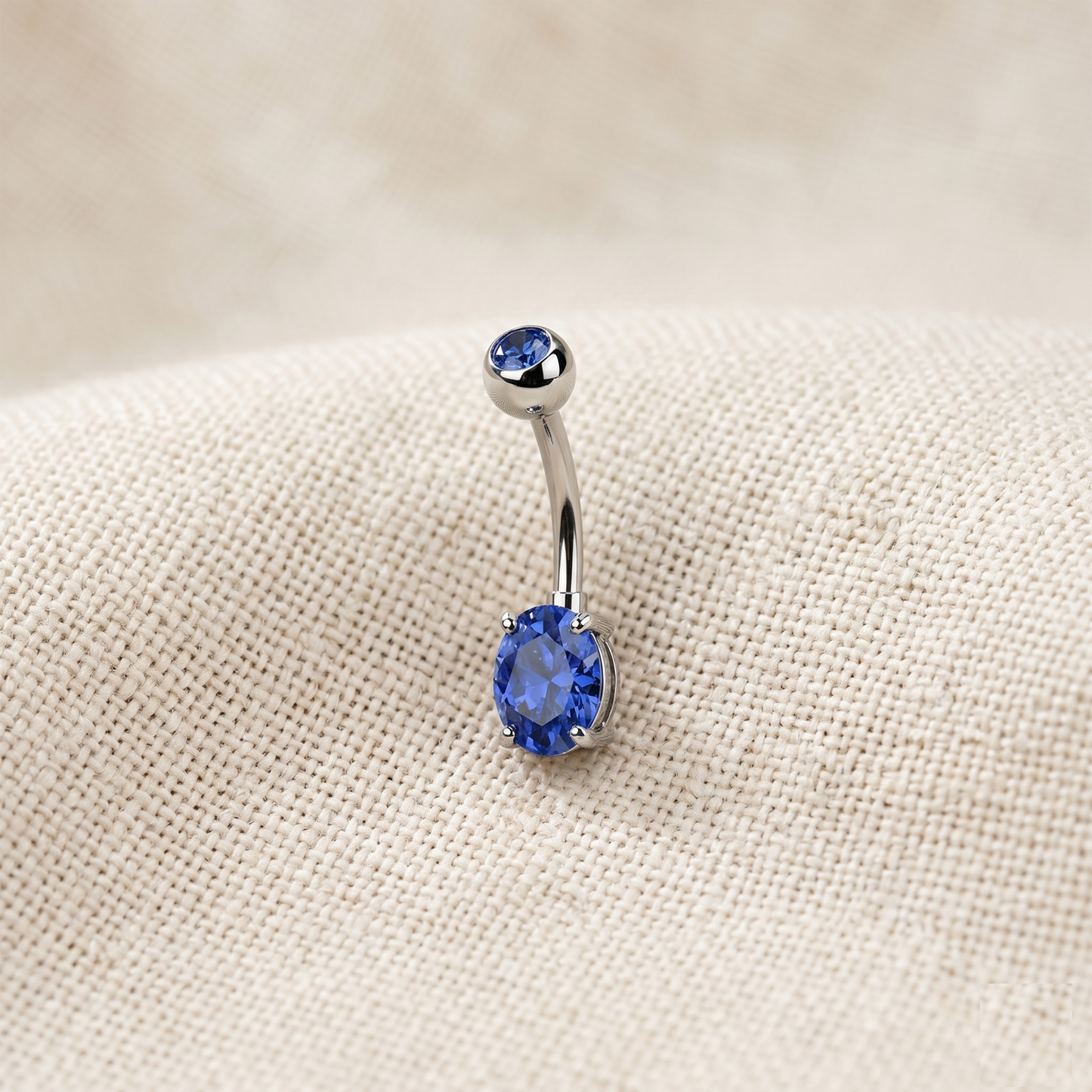 Titanium CZ Top Oval Belly Button Ring 14G