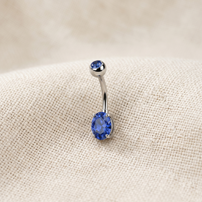 Titanium CZ Top Oval Belly Button Ring 14G