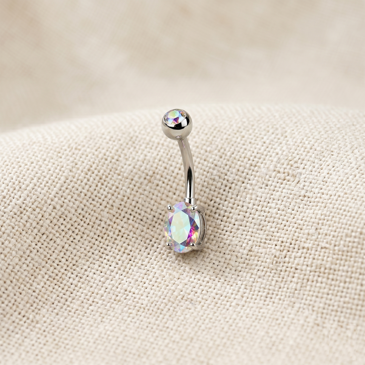 Titanium CZ Top Oval Belly Button Ring 14G