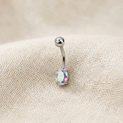 Titanium CZ Top Oval Belly Button Ring 14G