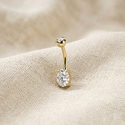 Titanium CZ Top Oval Belly Button Ring 14G