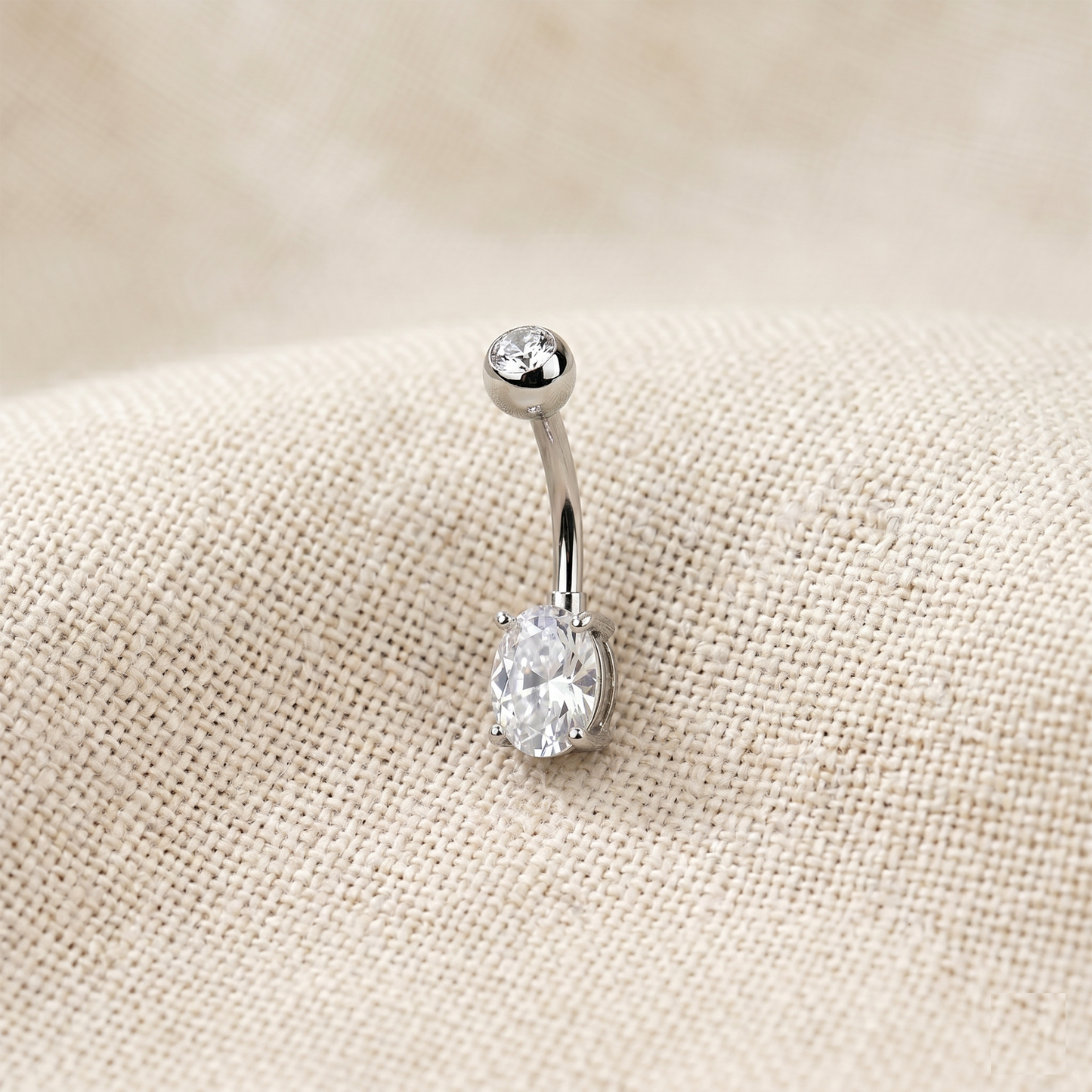 Titanium CZ Top Oval Belly Button Ring 14G