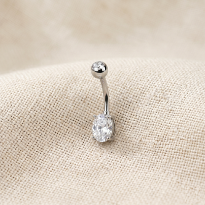 Titanium CZ Top Oval Belly Button Ring 14G