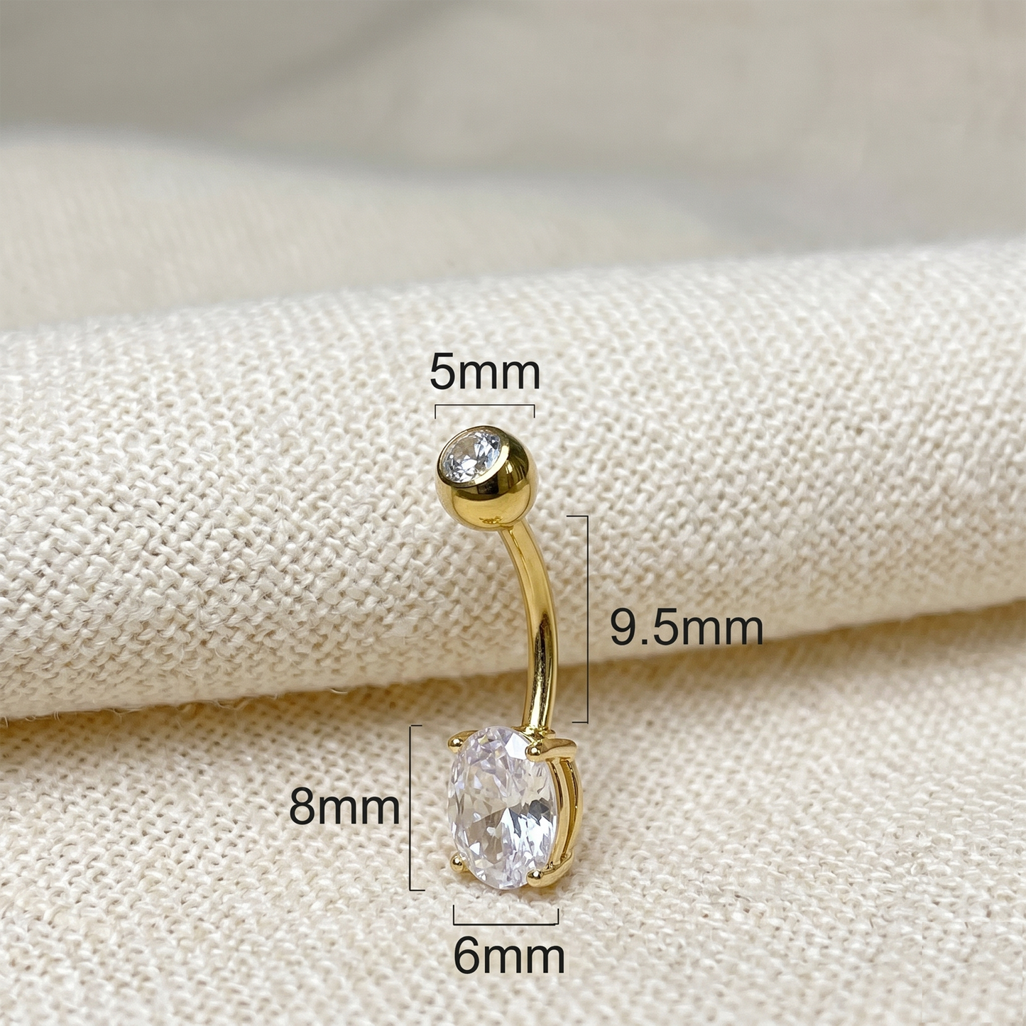 Titanium CZ Top Oval Belly Button Ring 14G