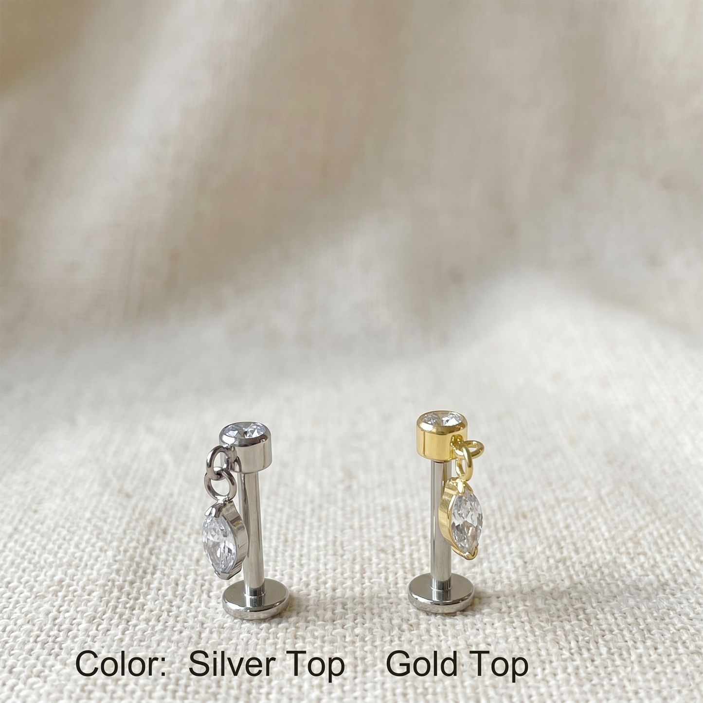 Titanium Marquise CZ Dangle Threadless Stud